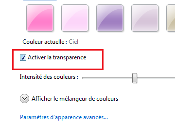 Activer la transparence