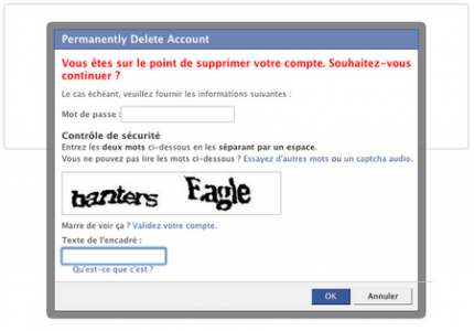 Suppression de la page Facebook