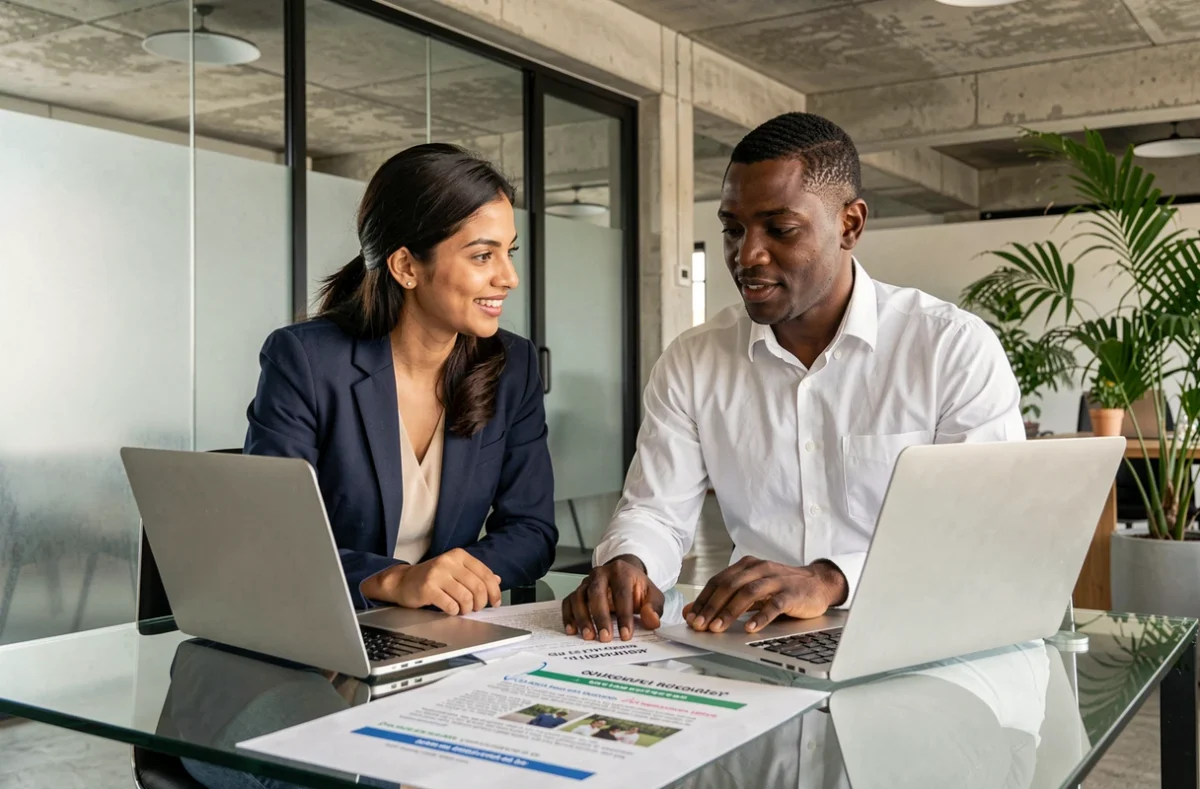 Équipe de professionnels collaborant sur l'optimisation des métadonnées et des balises alt des images pour le SEO