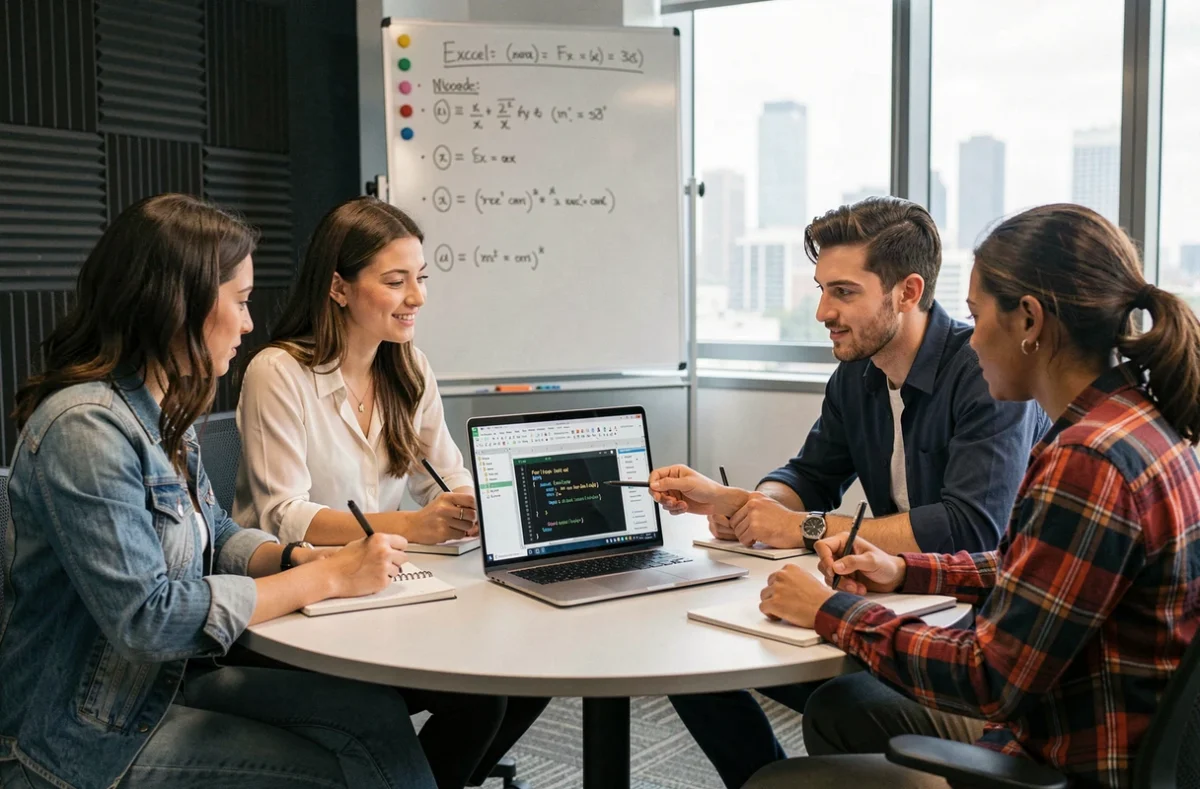 Équipe de professionnels en formation sur les bonnes pratiques des boucles For Loop VBA dans Excel autour d'un ordinateur portable