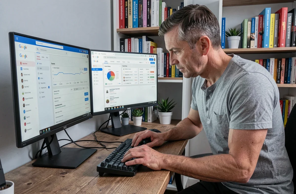 Homme travaillant sur Google Search Console pour analyser et améliorer le positionnement SEO de son site web