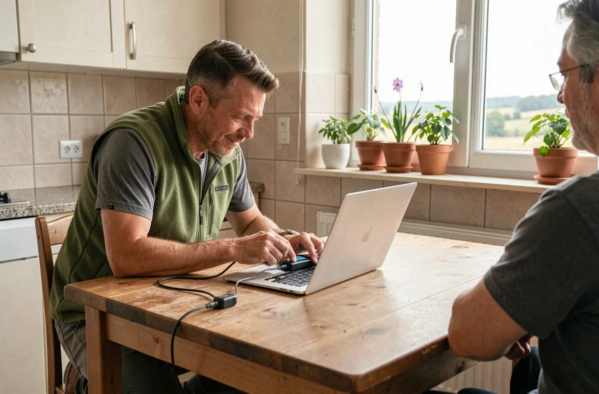 Technicien de Personal-micro effectuant une maintenance informatique à domicile près de Mauves-sur-Loire